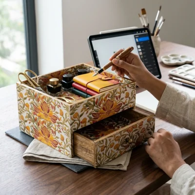 Floral Wooden Signature Organizer Drawer – Decor (Set of 1)