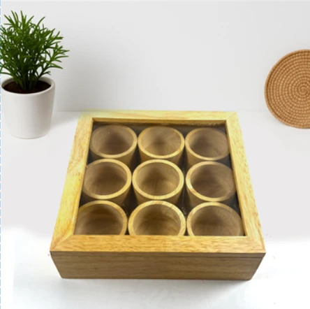 Wooden Masala Box-9 Compartment-Handcrafted (Set of 1)