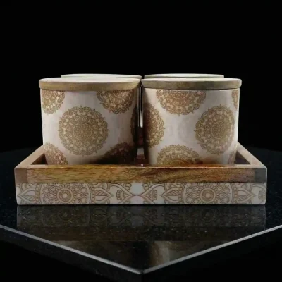 Natural Wood Jar 4 pieces Airtight Storage