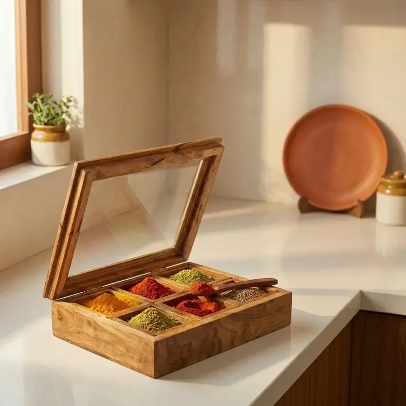 Perfect Wooden Masala Box 6 Compartments – Buy Premium Handcrafted Storage