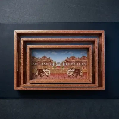 Printed Elephant Rectangle Serving Tray 3 Pcs