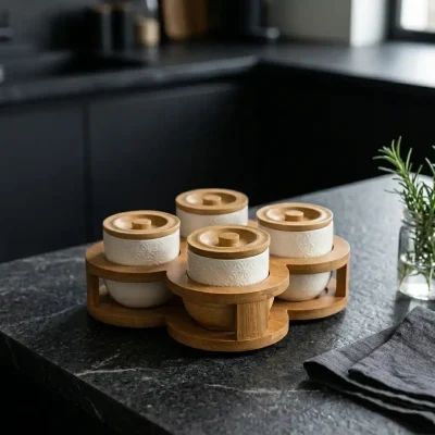 revolving ceramic jar 4 pieces food storage