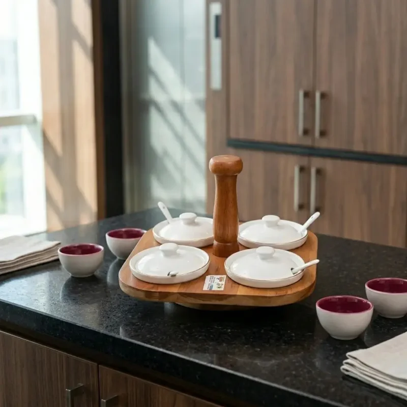 Revolving Pickle Set - 4 Pcs with Wooden Stand (Set of 1)