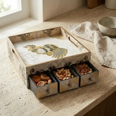 Royal Wooden Storage Box – 3 Drawer – Decor (Set of 1)