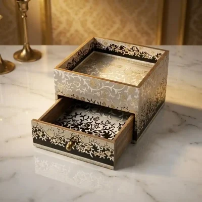 Royal Wooden Storage Box – Handcrafted Decor (Set of 1)