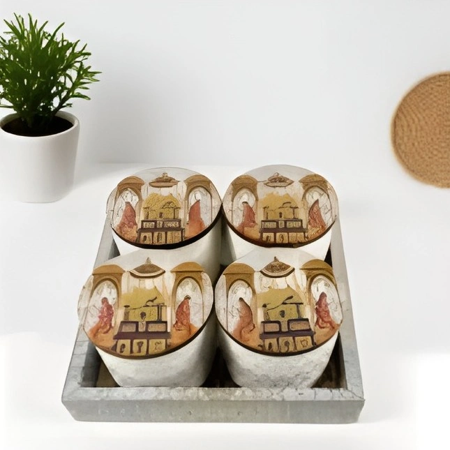 Sanskriti Ceramic 4 Pcs Jars-Spice Storage (Set of 1)