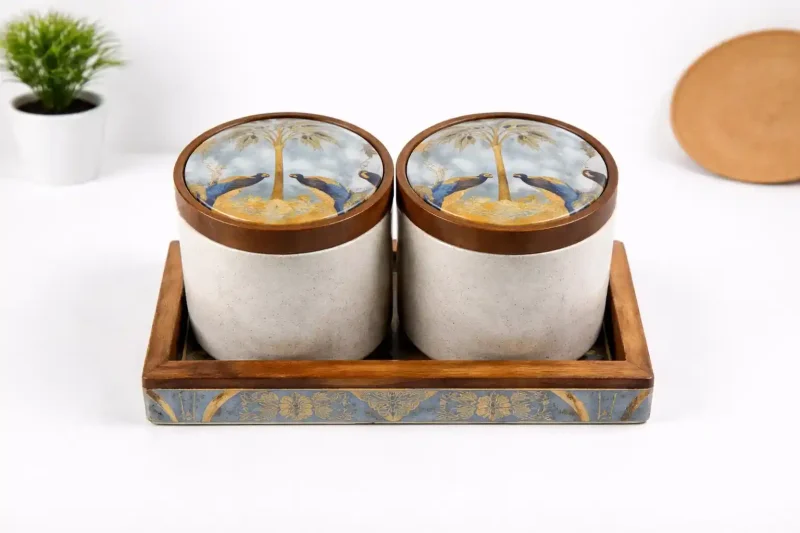 Vivo Wooden Spice Box-2 Compartment-Table (Set of 1)