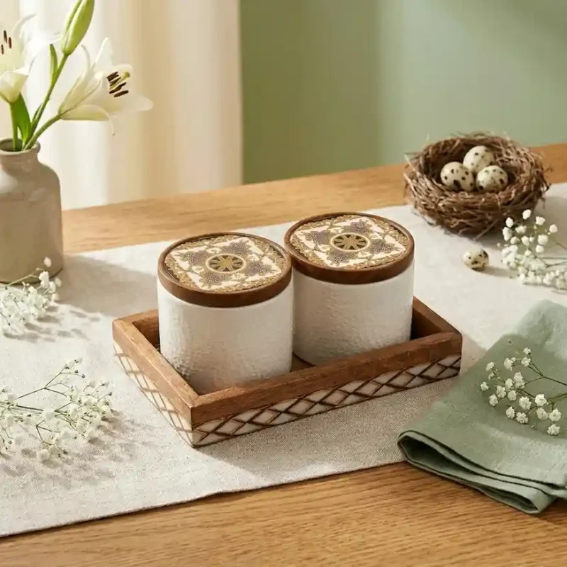 Vivo Wooden Spice Box-2 Compartment-Table (Set of 1)