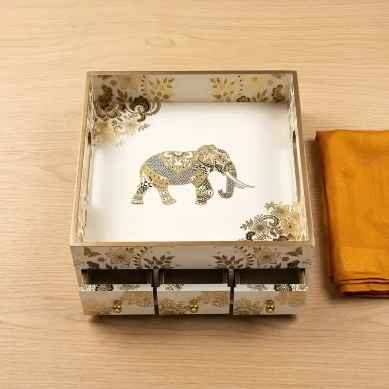 White Desk Organizer-3 Drawer-Jewelry Box (Set of 1)