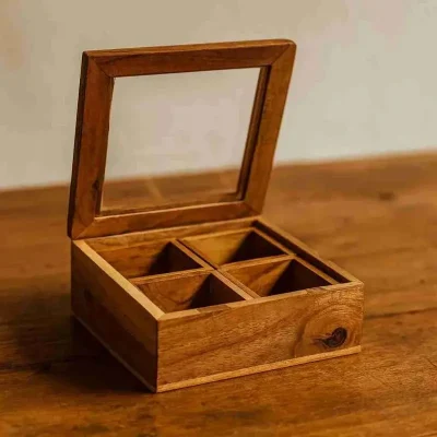 Wooden Masala Box-4 Compartment-Handcrafted (Set of 1)
