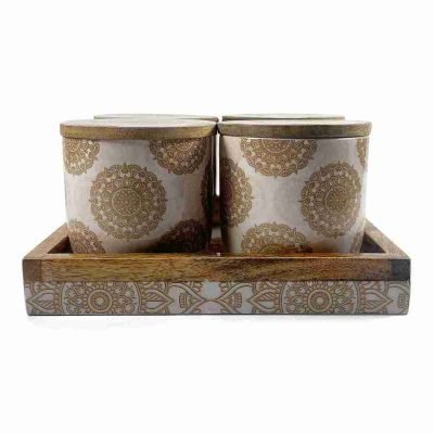 Natural Wood Jar 4 pieces Airtight Storage