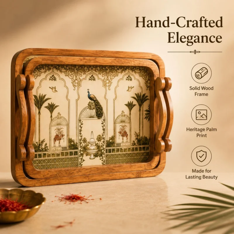 Elegant Palm Printed Serving Tray Set | Large & Medium (2-Piece)