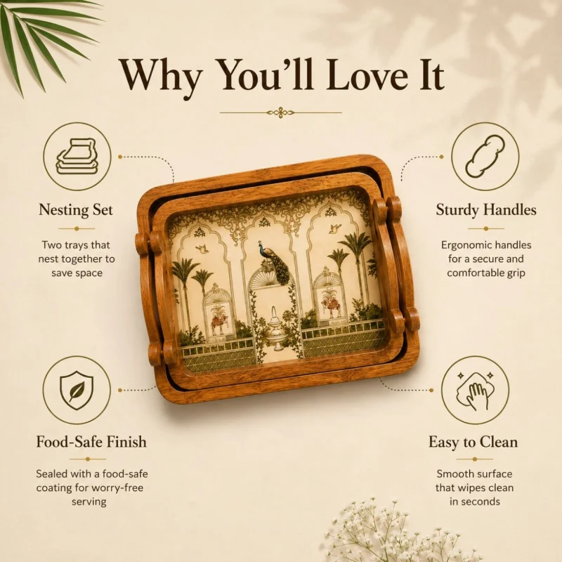 Elegant Palm Printed Serving Tray Set | Large & Medium (2-Piece)