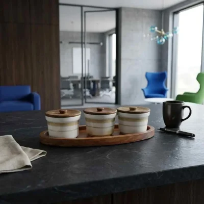 Boat 3 Jar Printed Serving Tray – Stylish Snacks Platter (Set of 1)