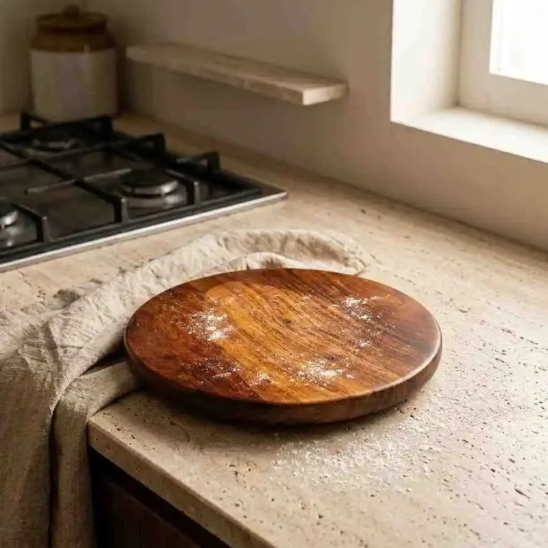 Brown Wooden Chakla-10 Inch Round-Kitchen (Set of 1)