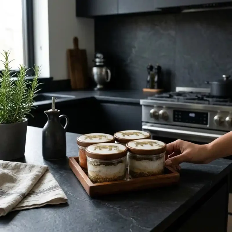 Essential 4 Pcs Jar Set with Tray-Printed Dining (Set of 1)