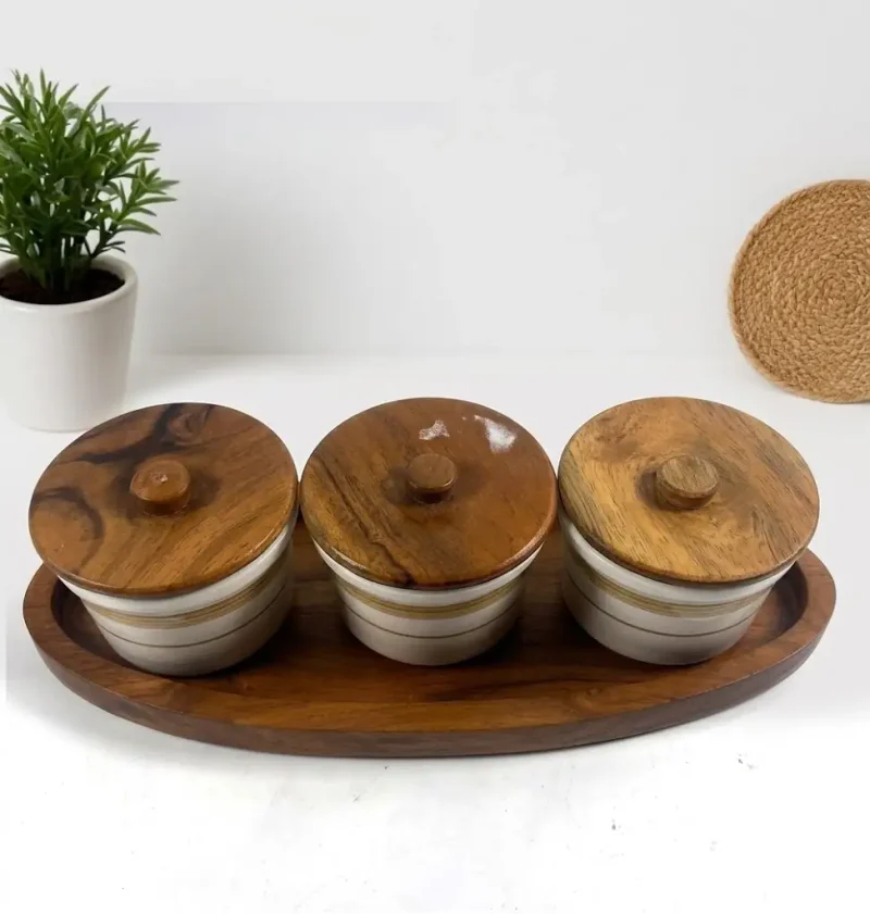 Boat 3 Jar Printed Serving Tray-Stylish Snacks Platter (Set of 1)