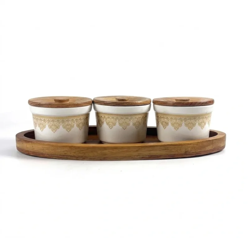 Boat 3 Jar Printed Serving Tray-Stylish Snacks Platter (Set of 1)