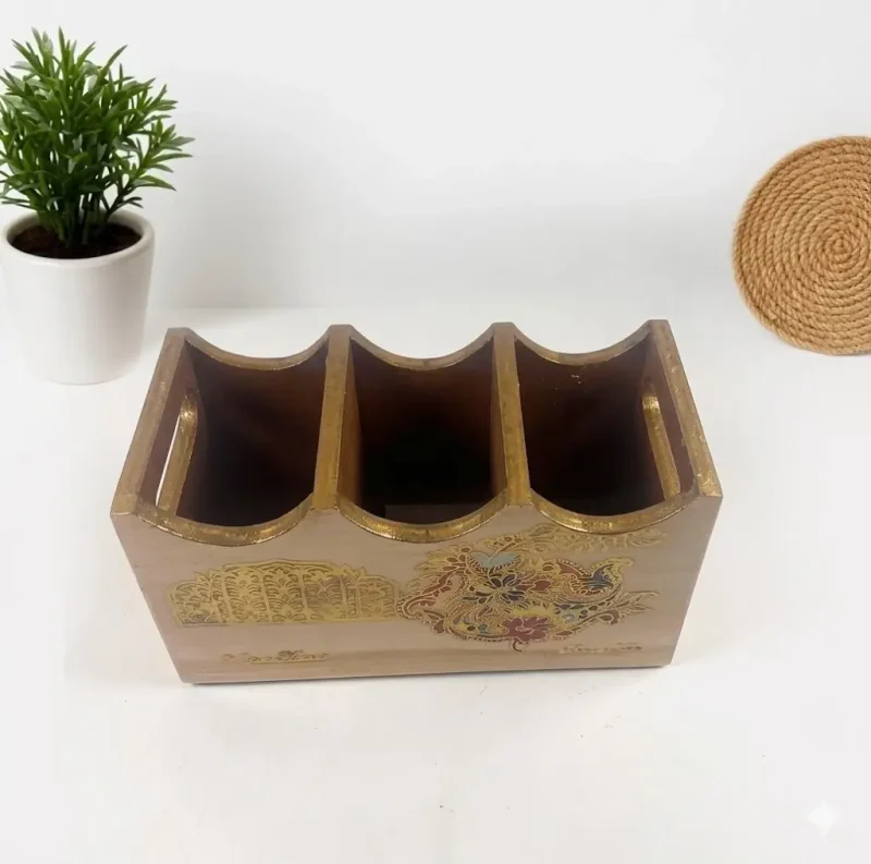 Modern 3 Compartment Cutlery Set - Stylish Holder (Set of 1)