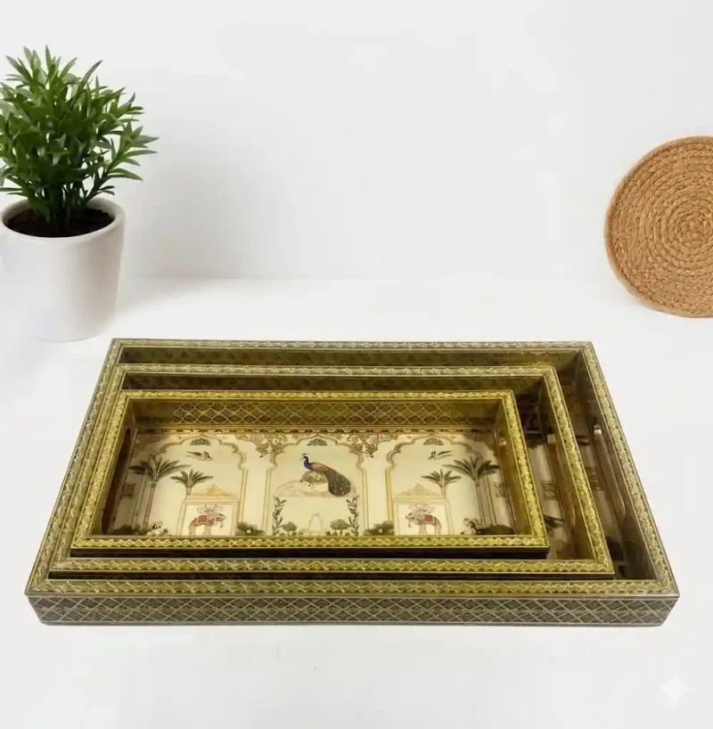 Sanskriti Printed Serving Set - Elegant 3 Pieces Tray (Set of 1)