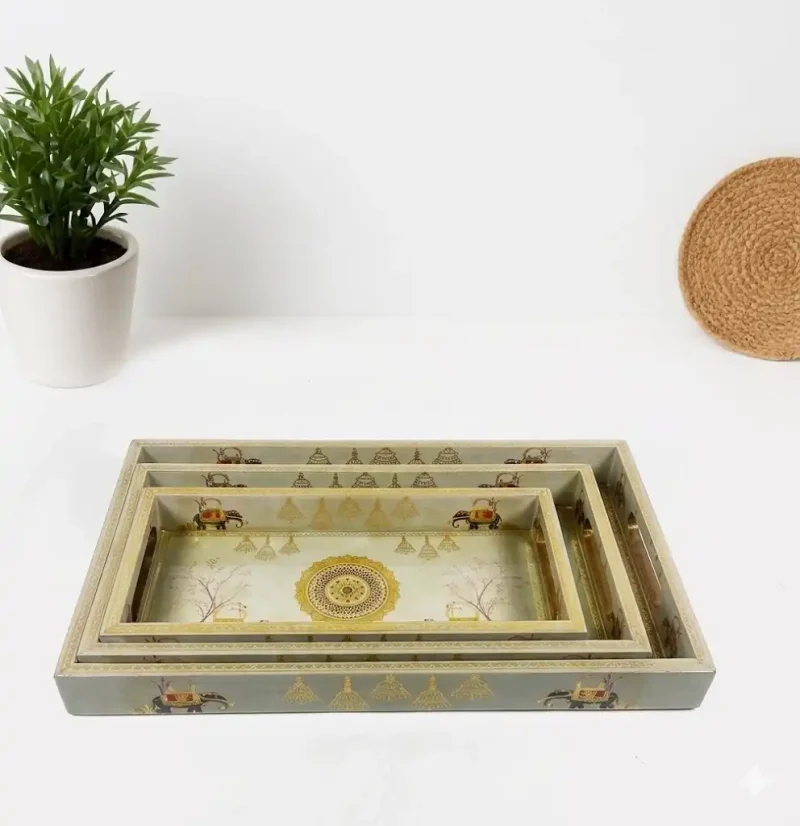 Sanskriti Printed Serving Set - Elegant 3 Pieces Tray (Set of 1)