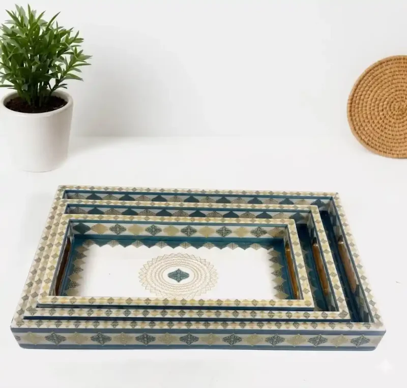 Sanskriti Printed Serving Set - Elegant 3 Pieces Tray (Set of 1)
