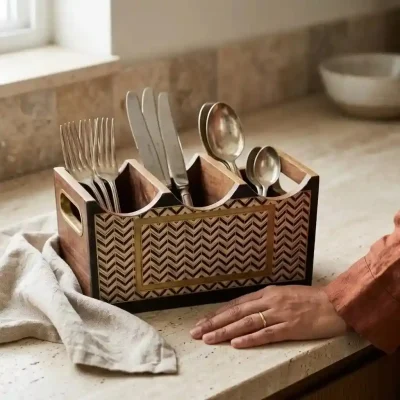 Modern 3 Compartment Cutlery Set – Stylish Holder (Set of 1)