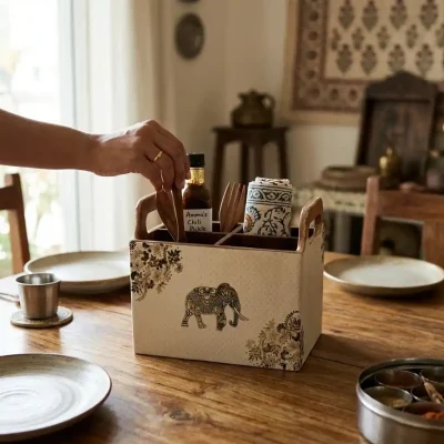 Modern 4 Compartment Cutlery Set - Stylish Holder (Set of 1)