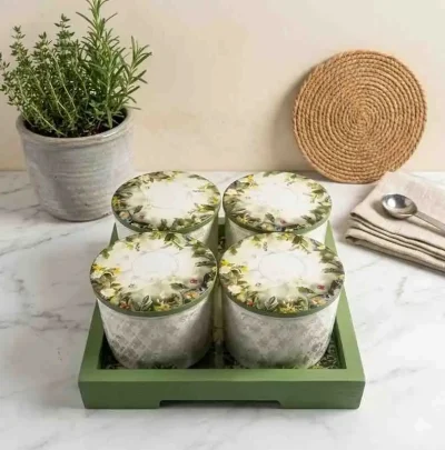 Orchid 4 Jar Printed Serving Set – Floral Design for Home (Set of 1)