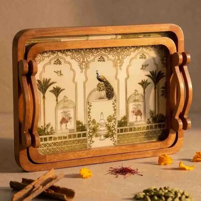 Palm Printed Serving 2 Pieces Tray - Stylish (Set of 1)