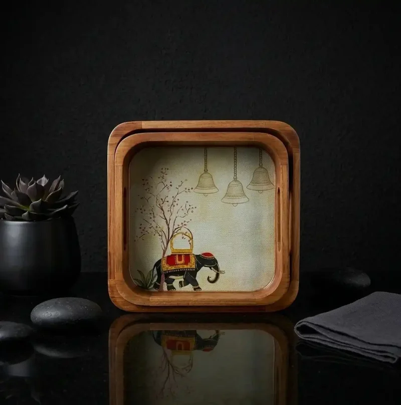 Pari Printed Serving 2 Pieces Tray - Stylish & Durable (Set of 1)