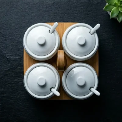 Revolving Handi – 3 Pcs with Wooden Stand (Set of 1)