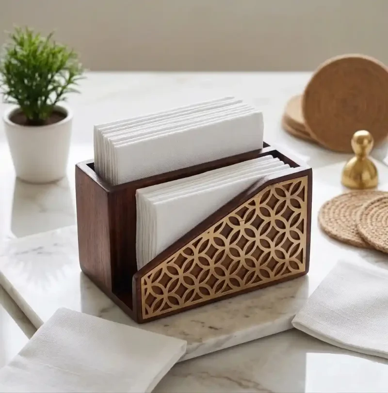 Side Cut Napkin Holder With 2 Compartment-Holder (Set of 1)