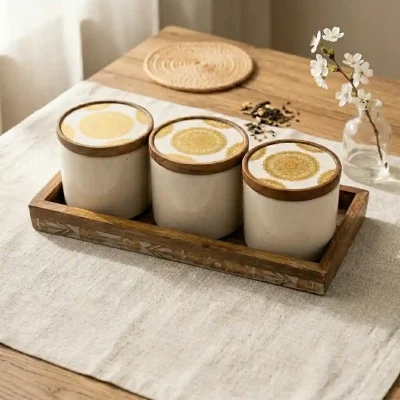 Vivo printed 3 jar set with serving tray
