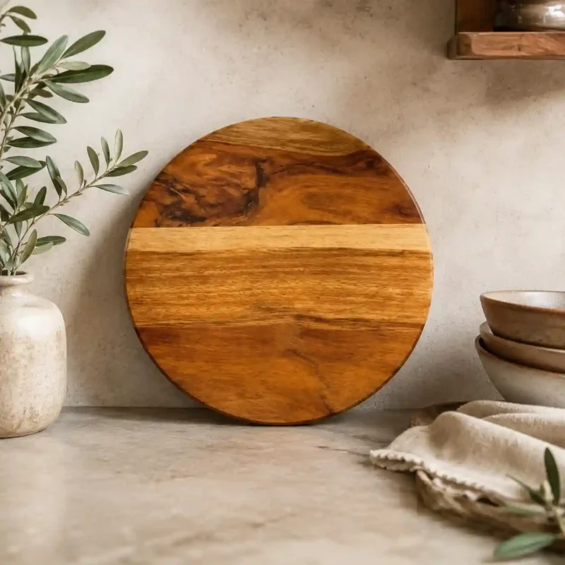 Brown Wooden Chakla-9 Inch Round-Kitchen (Set of 1)