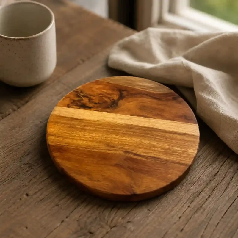 Brown Wooden Chakla-9 Inch Round-Kitchen (Set of 1)