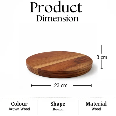 Brown Wooden Chakla-9 Inch Round-Kitchen (Set of 1)