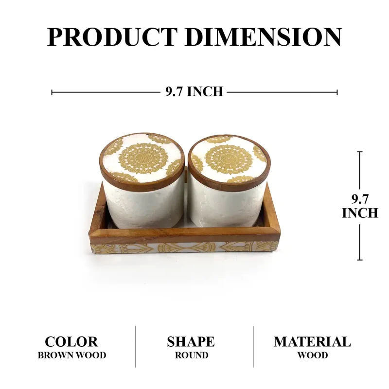 Ceramic Jar Set-2 Pieces Speckled Ivory-Wood Lid (Set of 1)