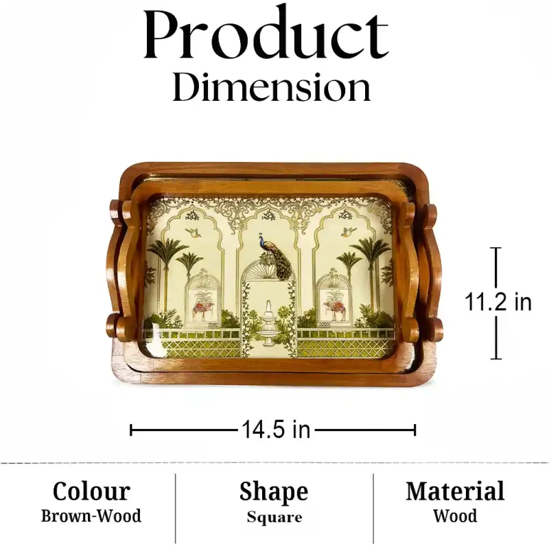 Elegant Palm Printed Serving Tray Set | Large & Medium (2-Piece)