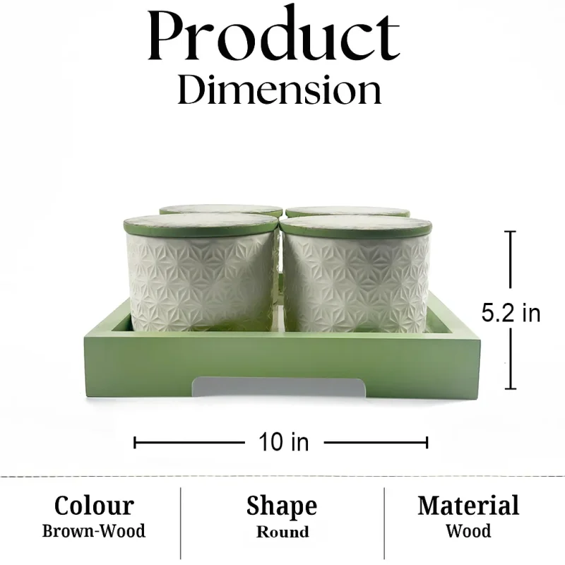 Green Storage Jars 4 Pieces with Tray-Food (Set of 1)