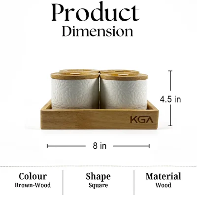 Imperio Ceramic Storage 4 Jar-with Art Wooden Lid (Set of 1)