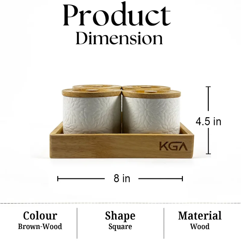 Imperio Ceramic Storage 4 Jar-with Art Wooden Lid (Set of 1)