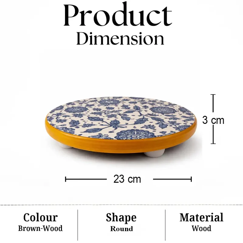 Micka Printed Wooden Chakla-9 Inch Round (Set of 1)