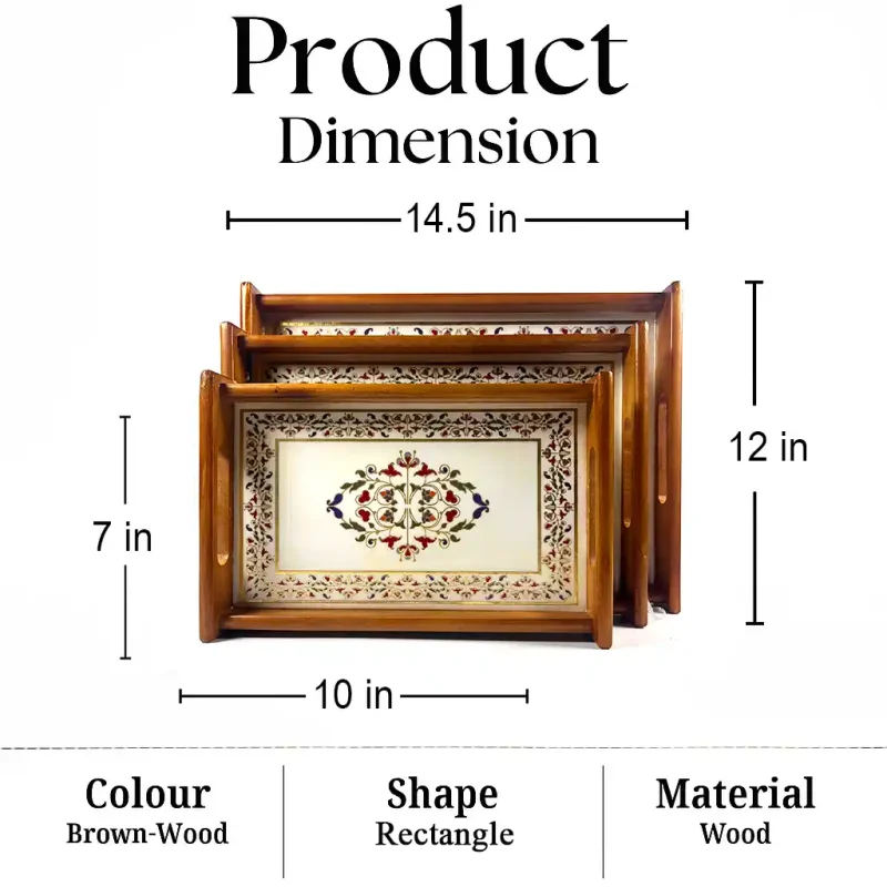 Multi-Purpose Serving Tray-3 Pieces -Wooden (Set of 1)