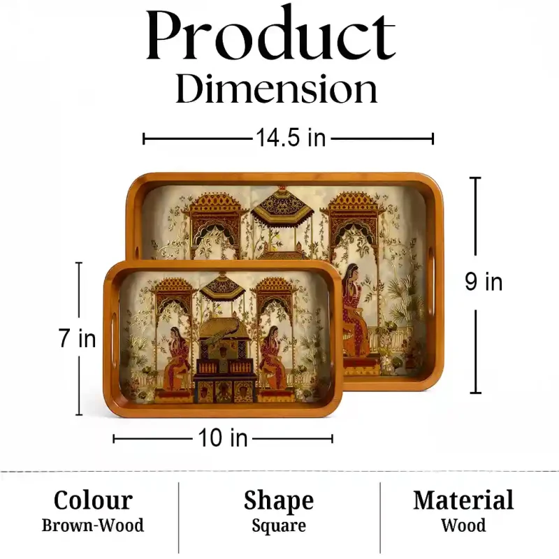 Multipurpose Wooden 2 Pieces Tray-Rectangle Serving (Set of 1)