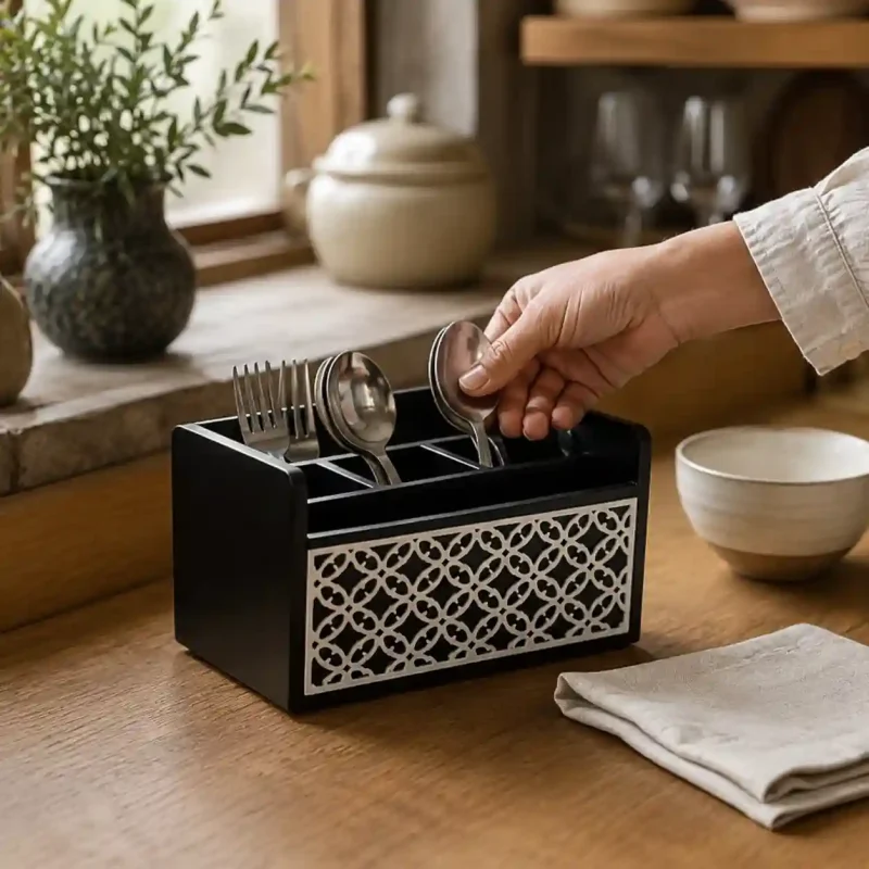 Napkin Cum Cutlery Holder With 3 Compartment (Set of 1)