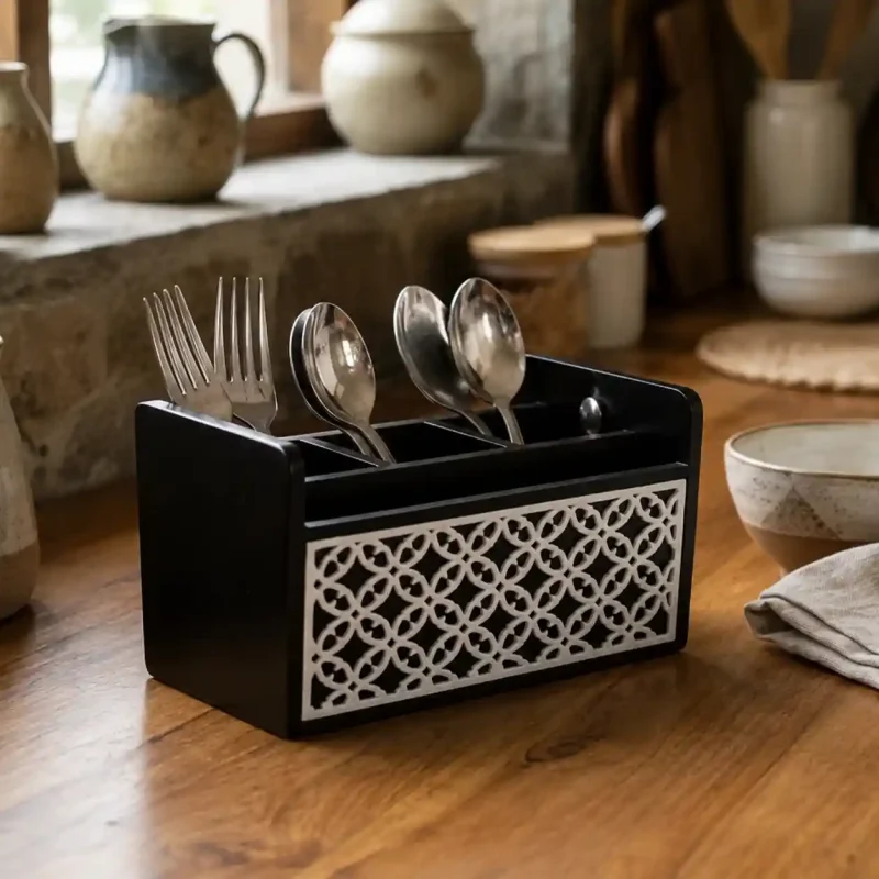 Napkin Cum Cutlery Holder With 3 Compartment (Set of 1)