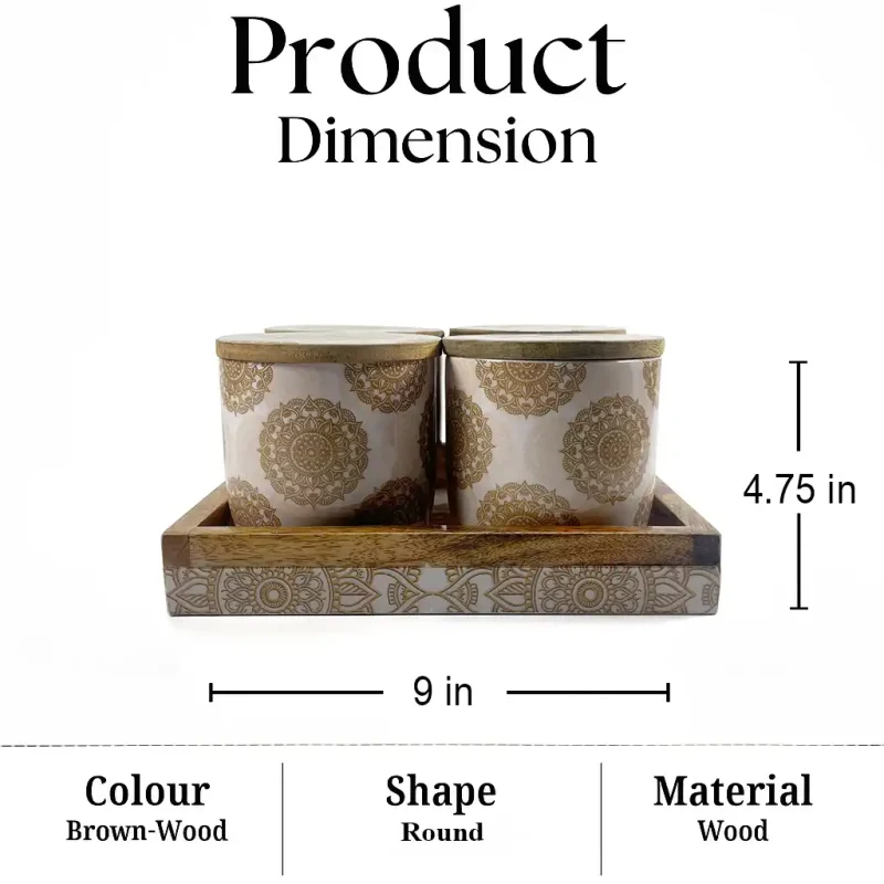 Natural Wood Jar 4 Pieces-Airtight Storage (Set of 1)