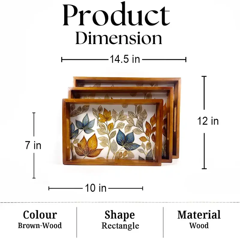 Rectangle Serving Tray 3 Pieces-Printed (Set of 1)