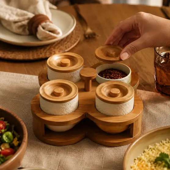 Revolving Ceramic Jar 4 Pieces-Food Storage (Set of 1)
